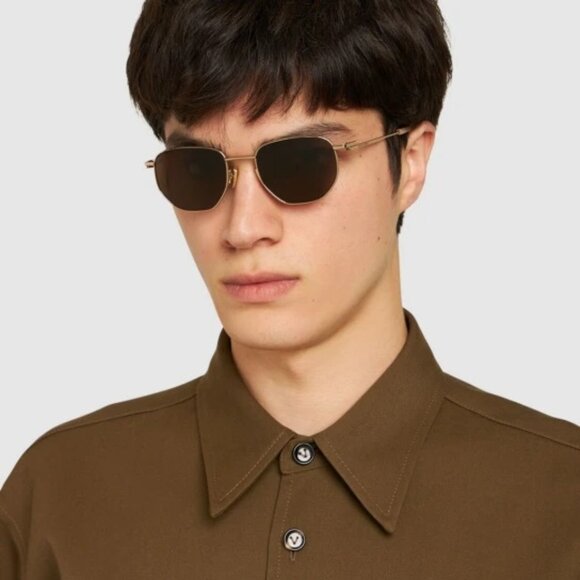 Bottega Veneta Women Sunglasses Gold Dark Brown Split Panthos BV1301S 002 NEW - Picture 17 of 17